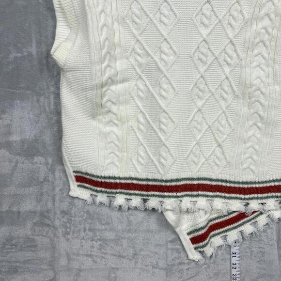 NWT Twist Ecru White Fringe Trim Cable Knit Sweater Sz S Unisex Sleeveless Y2K - Picture 6 of 10